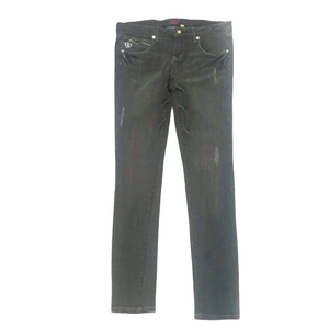 2B Bebe 29 dark grey wash zipper studs skinny cut distressed mid rise‎ jeans
